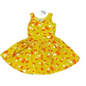 NWT Dot Dot Smile Candy Corn Twirl Sleeveless Dress Orange White Gold Size 2T